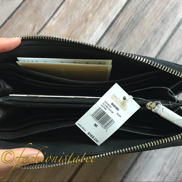 NWT MICHAEL KORS BEDFORD THREE ZIP BLACK WALLET - Picture 6 of 8